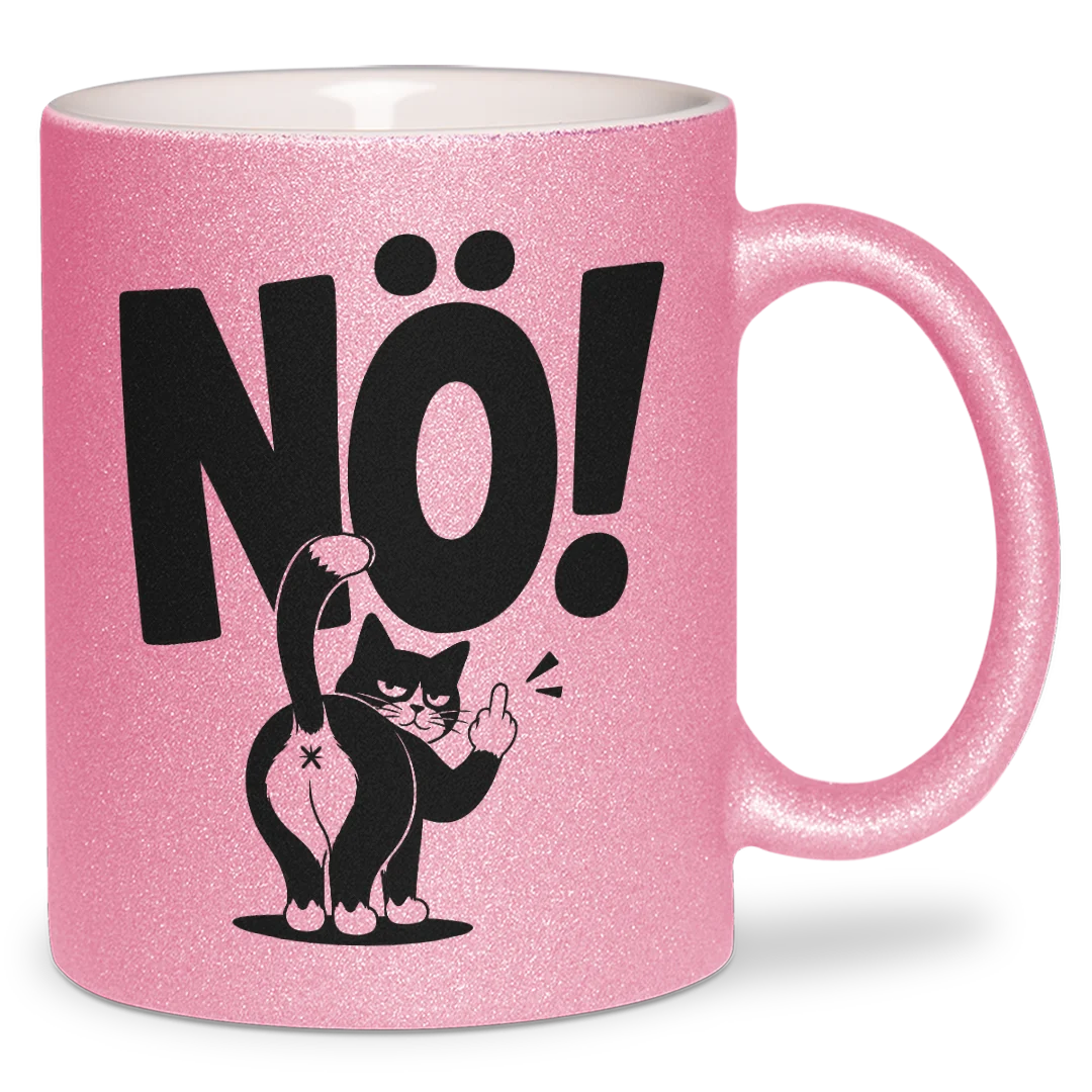 Nö-Katze-Glitzertasse: eine kurze Antwort zum Kaffee